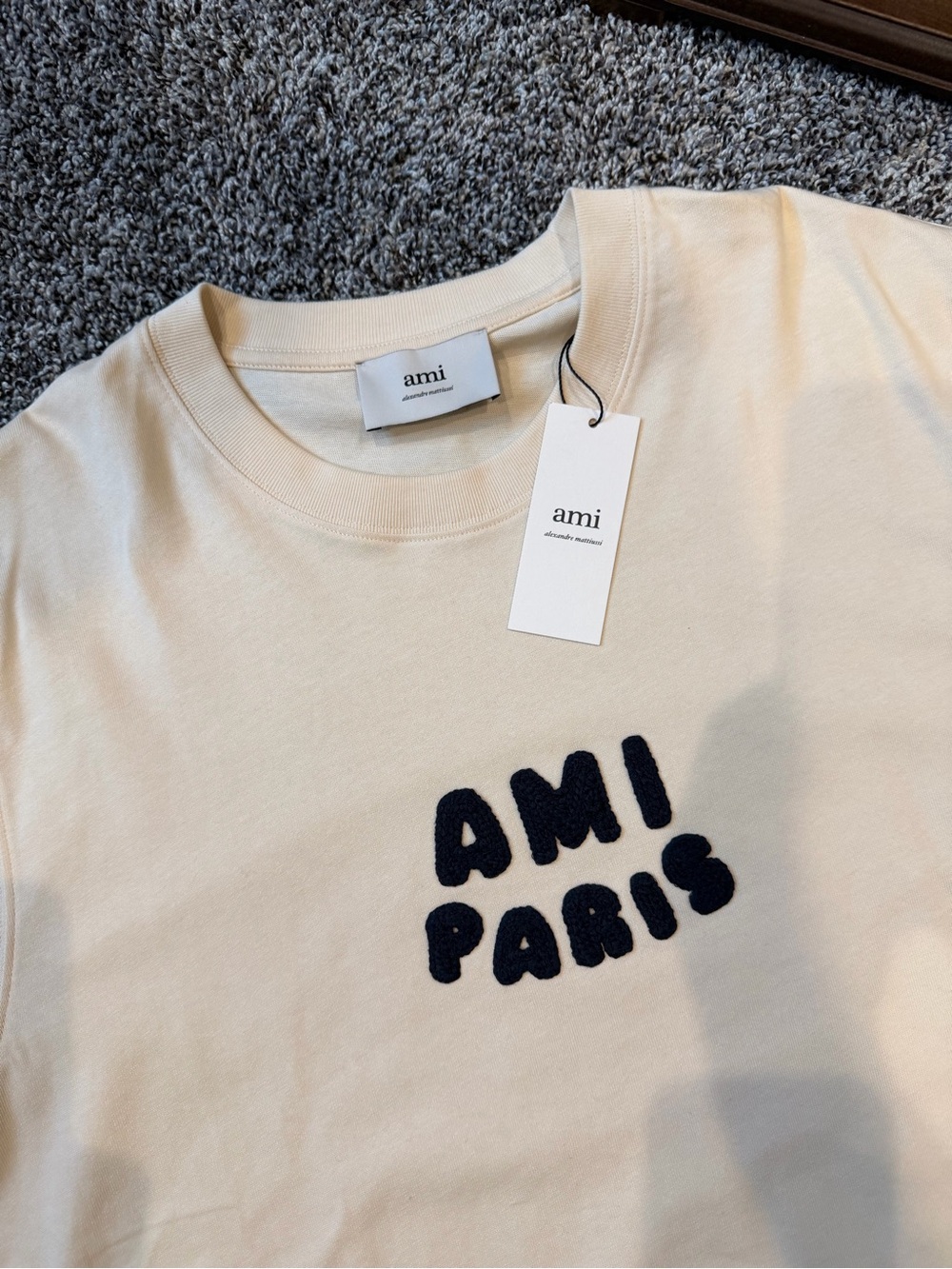 Ami Cream Crewneck with Black Raised 'AMI PARIS' Logo